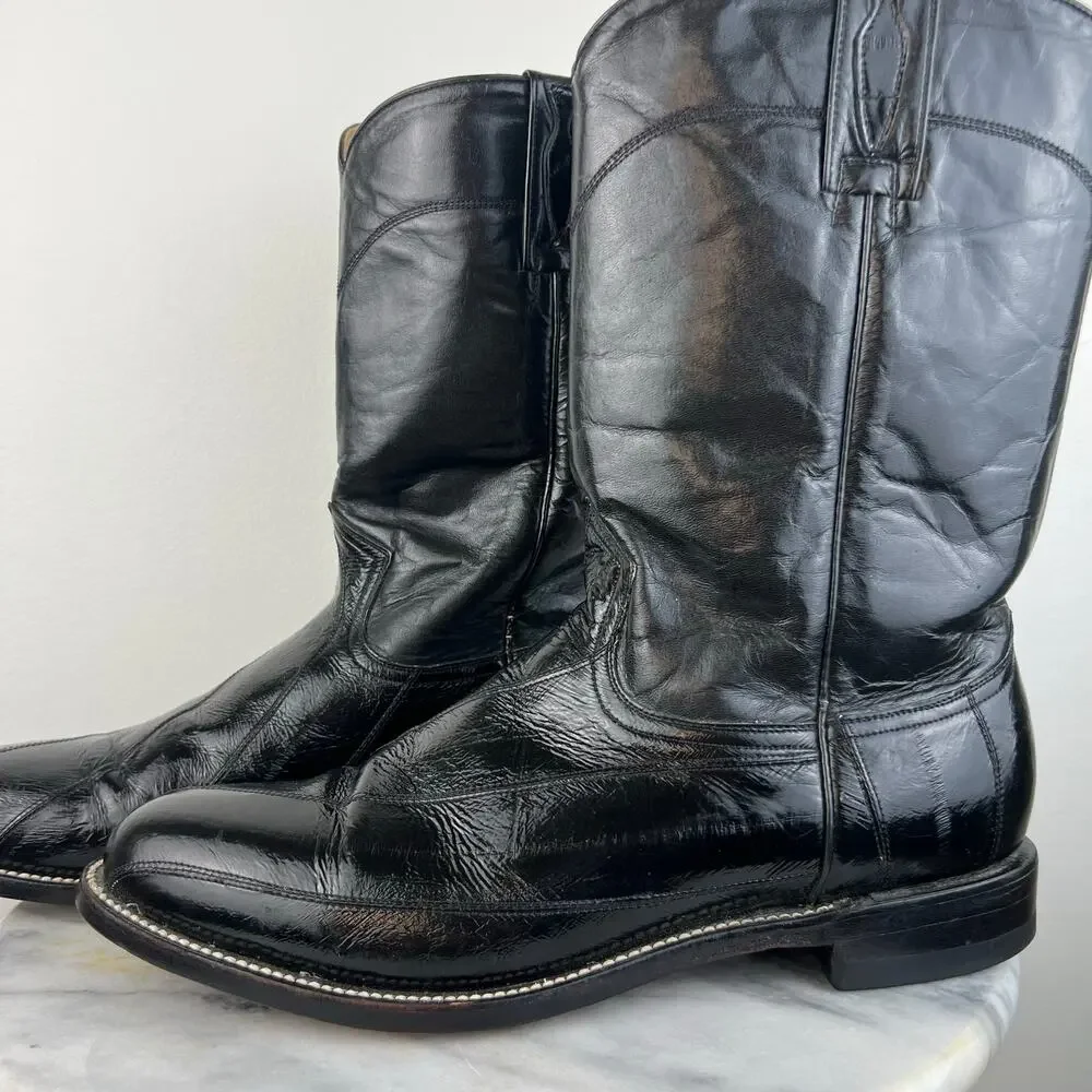 Herencia Exotic Genuine Eel Skin Black Leather Western Cowboy Boots (Sz 11)